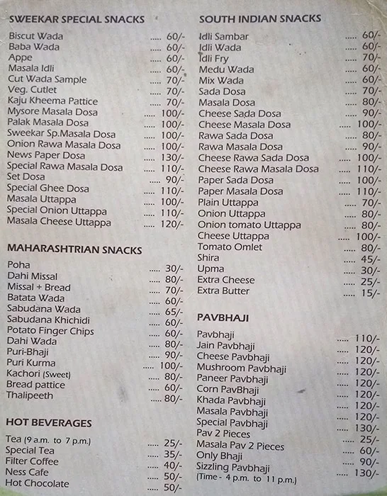 Sweekar Veg Restaurant menu 