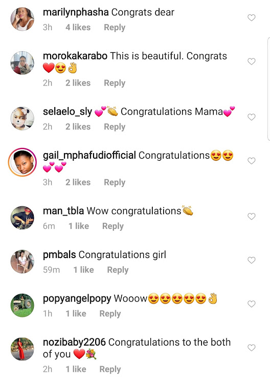 Mmatema's Instagram comments