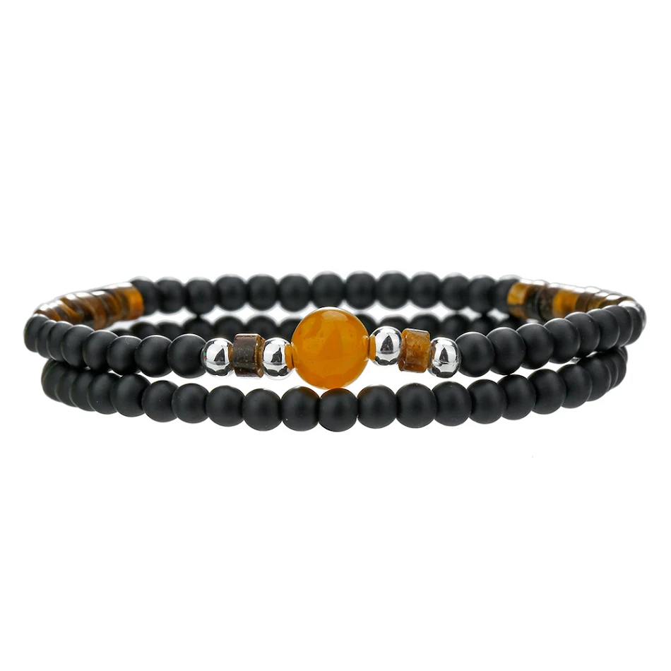 Bracelet perlé en agate noire et oeil de tigre tendance, simple et élégant, bijou protecteur pour homme et femme, accessoire de mode.