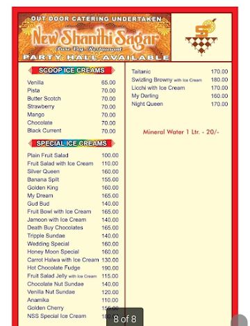 New Shanthi Sagar Restaurant menu 