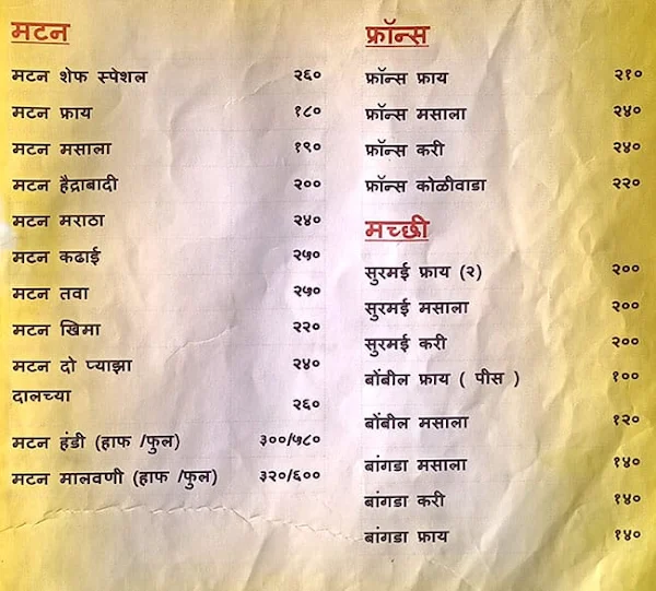 Hotel Annapurna menu 