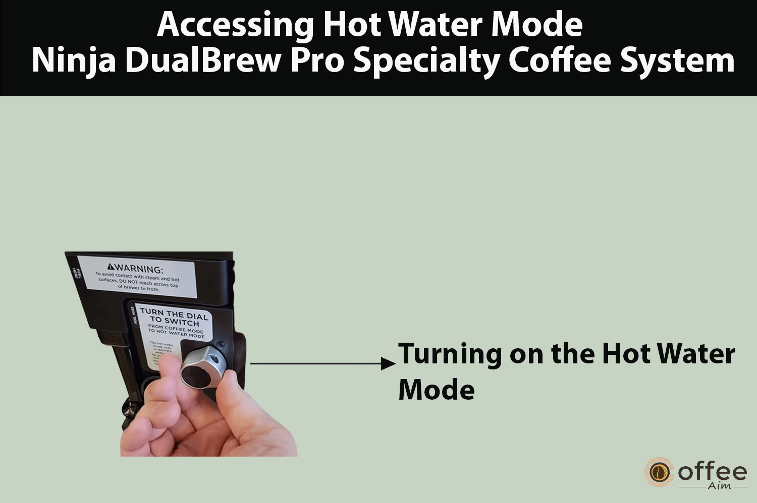 "This image demonstrates activating the hot water mode on the Ninja DualBrew Pro Specialty Coffee System, as presented in the article 'How to Use Ninja DualBrew Pro Specialty Coffee System, Compatible with K-Cup Pods, and 12-Cup Drip Coffee Maker'."