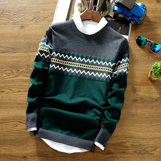 Title 2, Color Block Slim Pullover Round Neck Trendy Men...