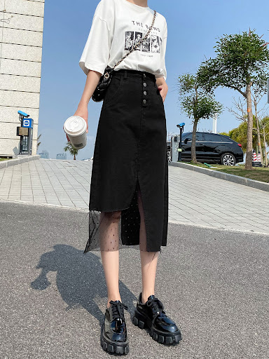 Title 1, Black Split Denim Skirt Female Summer New High ...