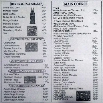 Amrit Dairy Restaurant menu 