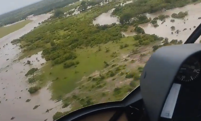 Red Cross personnel airborne the Maasai Mara in search operation for tourists trapped within the park after River Talek broke its banks Tuesday night.