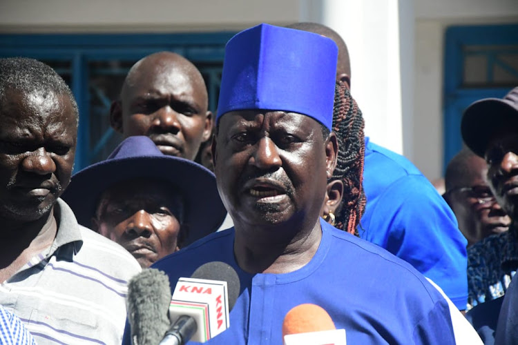 ODM Leader Raila Odinga addressing the media in Kisumu after meeting Luo elders on May 25, 2023.