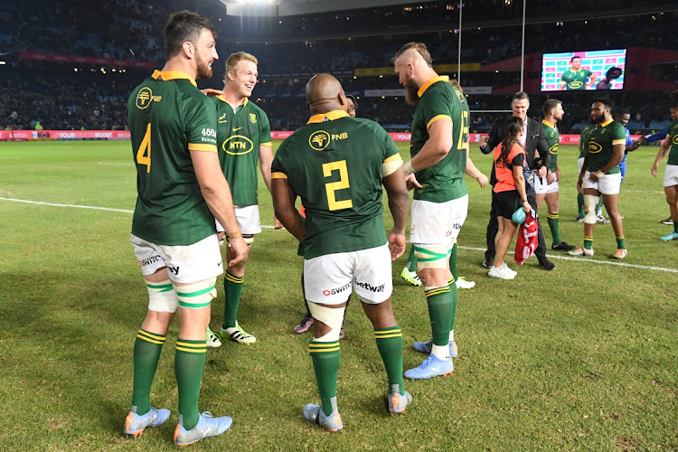 Springbok players after the match as winners during the Rugby Championship match between South Africa and Australia at Loftus Versfeld Stadium on July 08, 2023 in Pretoria, South Africa.