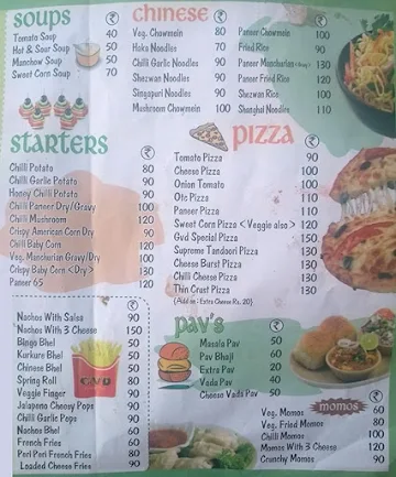 GVD Soni's Cafe menu 