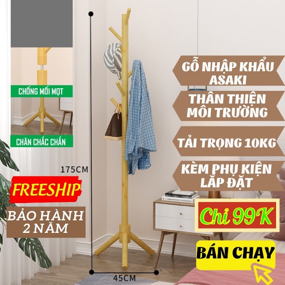 Cây Treo Quần Áo Đứng Bằng Gỗ Standing Hanger, Kệ Sào Treo Đồ Đứng Nội Thất Phong Cách Hàn Quốc Papaa.home