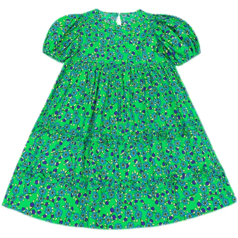 Vestido floral de verão para meninas, manga curta, algodão puro, leve e respirável. Perfeito para dias quentes e brincadeiras ao ar livre.