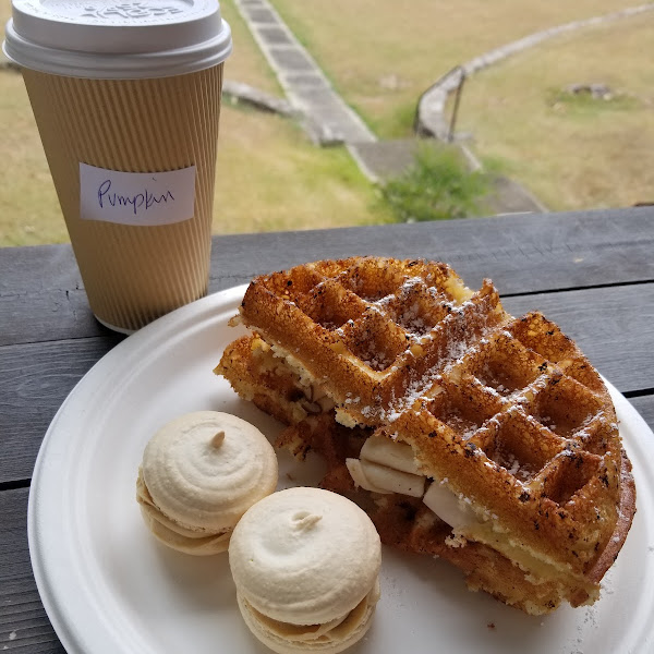 Waffle sandwich and macarons!