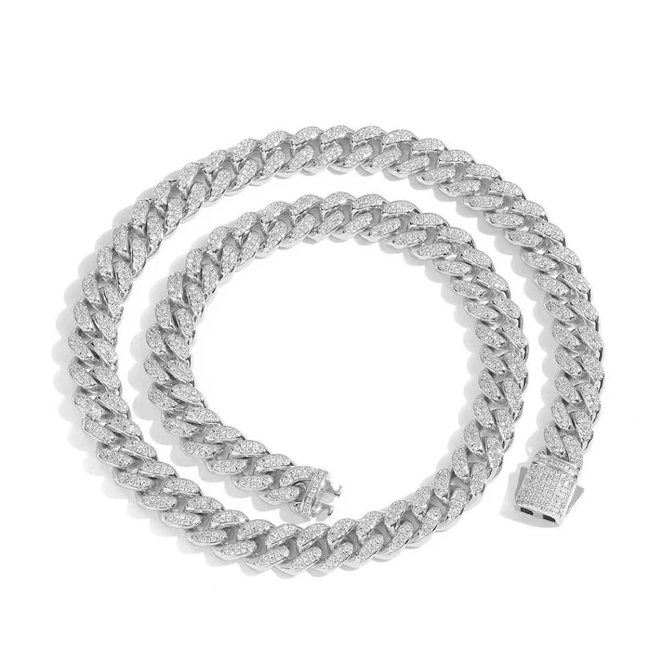 Europese Hip Hop Ornament 12mm Veer Sluiting Dubbele Rij Zirkonia Ketting Armband Stijlvolle Sieraden