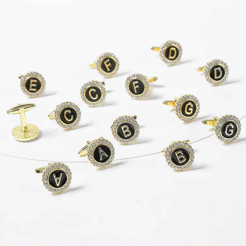 Ronde manchetknopen voor heren met diamant en 26 letters, personaliseerbaar, stijlvol cadeau voor elke gelegenheid.