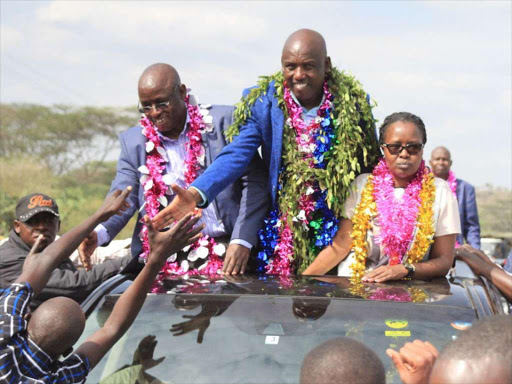 Baringo South MP-elect Charles Kamuren celebrates with his supporters after the IEBC's announcement, August 18, 2018. /JOSEPH KANGOGO