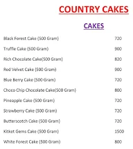 Country Cakes menu 1