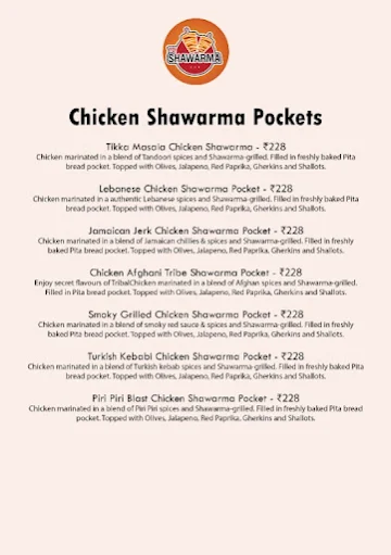 Yo Shawarma menu 