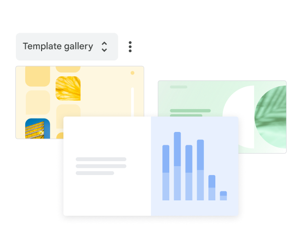 在模板库中，有三个预先设计好的 Google 幻灯片模板可供选择。