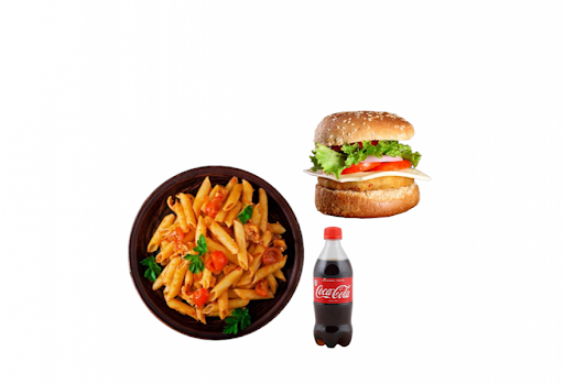 Chicken Bbq Pasta (Red Sauce) & Chicken Burger Combo