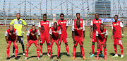 Tshakhuma Tsha Madzivhandila players take a team photo before their first top flight match. 