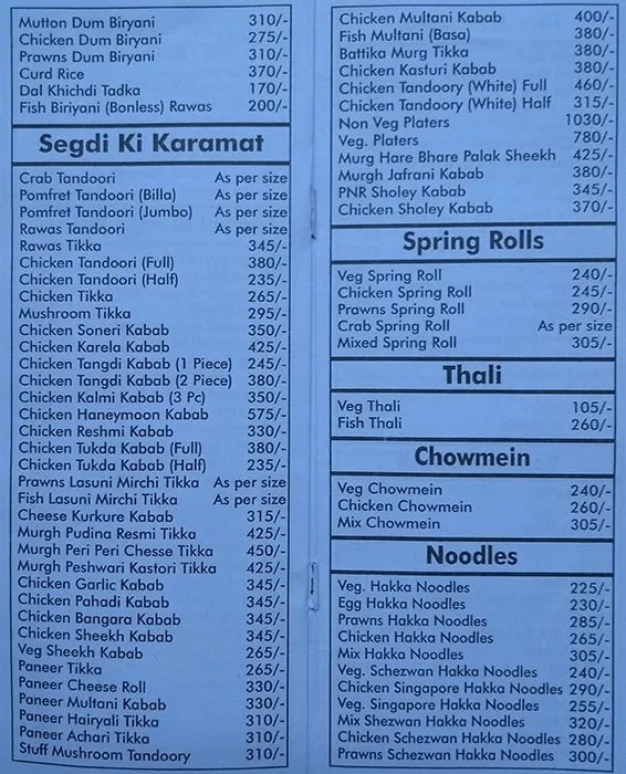 Sandeep Restaurant & Bar menu 