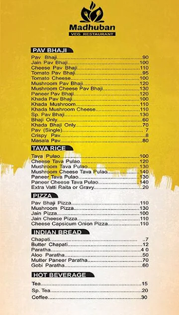 Madhuban Veg. Restaurant menu 