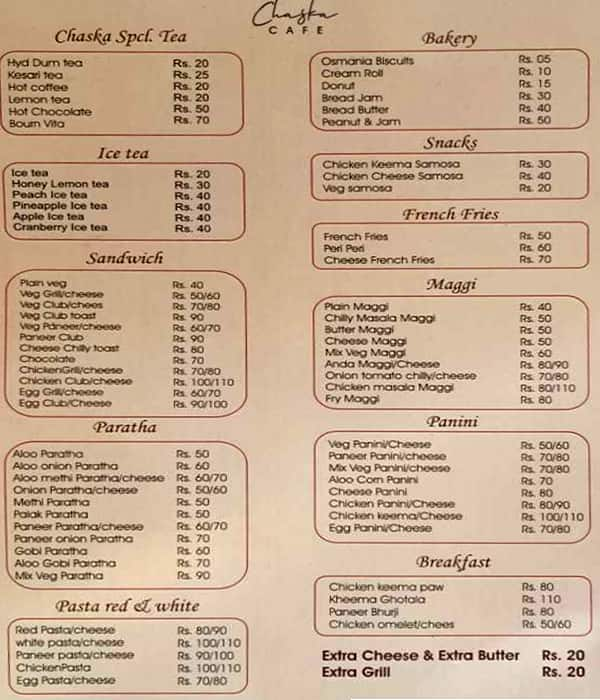 Chaska Cafe menu 