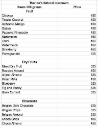 Thanco's Natural Ice Cream menu 1