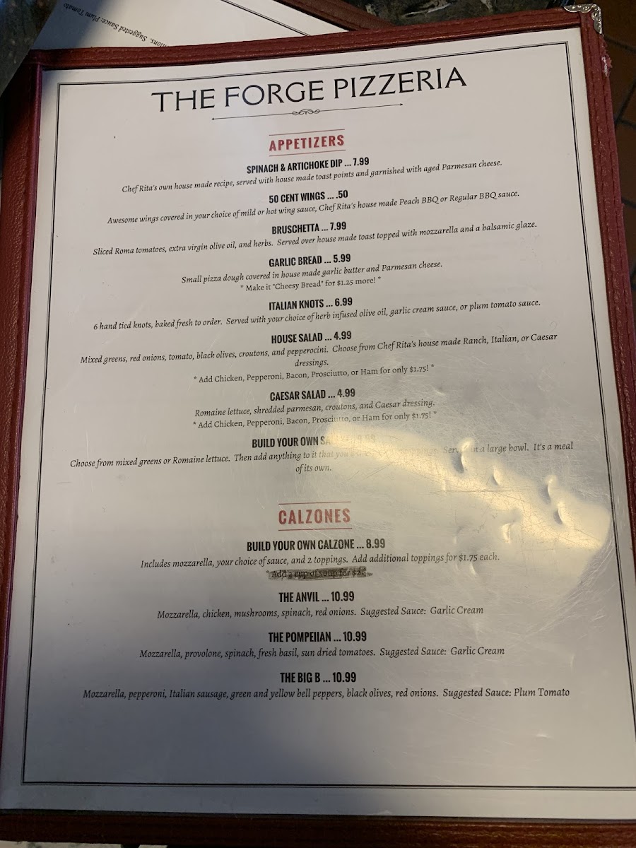 The Forge Pizzeria gluten-free menu