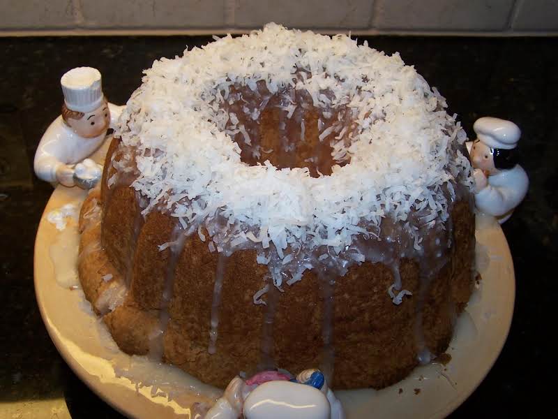 Another View Of Cake With The Glaze And Coconut Topping! 