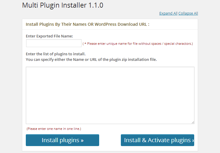 Painel de controle de vários plug-ins
