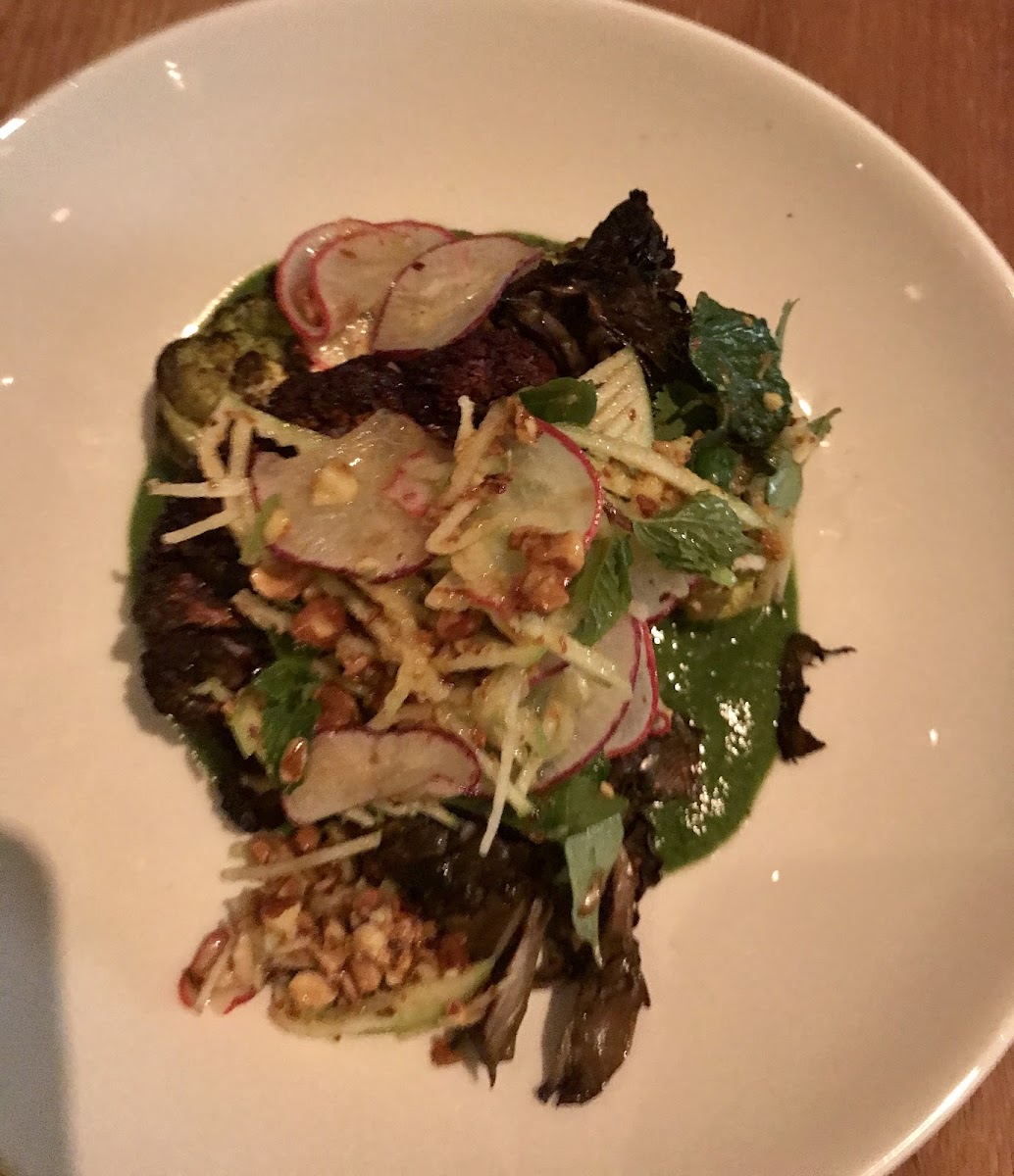 Cauliflower steak with green curry. Delicious!