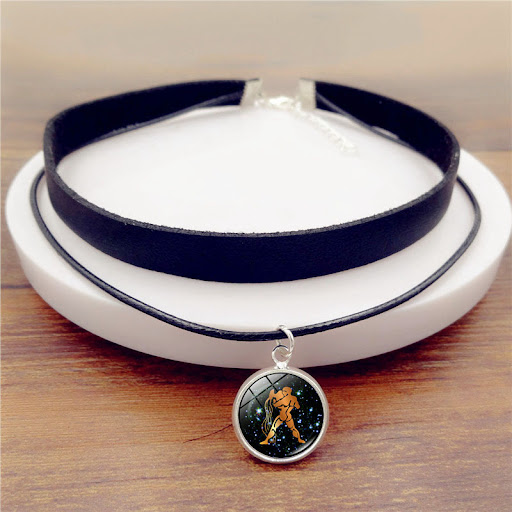 Title 11, Twelve Constellation Gem Leather Necklace