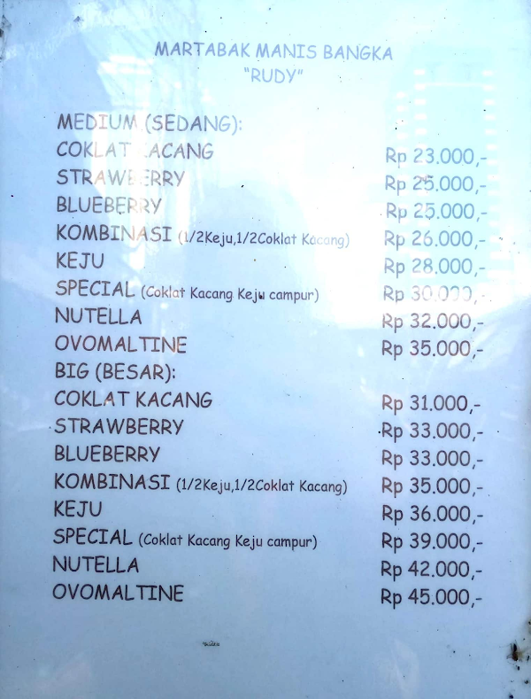 Martabak Bangka RUDY menu 