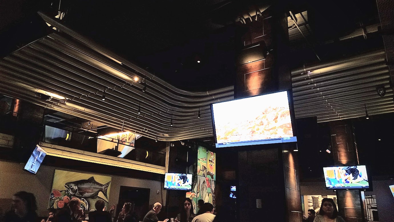 Yard House Portland offers 30 tvs go to with their 130 taps to watch a sports game.