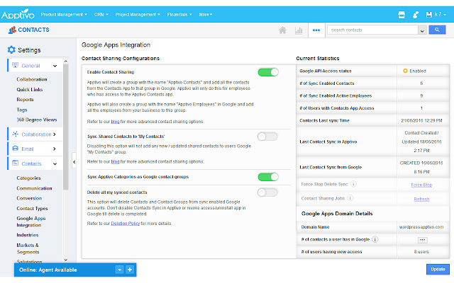 Screenshot of Apptivo Contacts Sharing