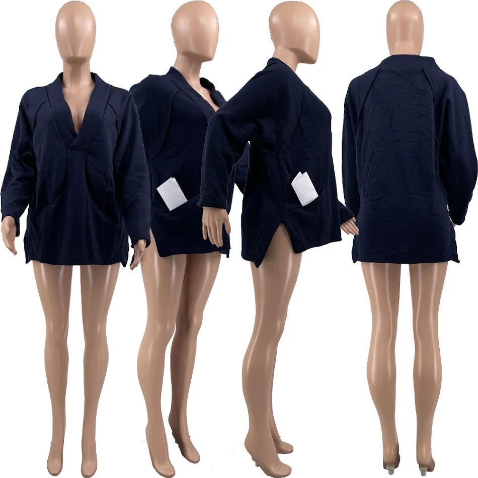 Felpa con tasca a V profonda allentata alla moda europea e americana