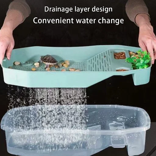 Turtle Tank Container Reptile Detachable House Easy to Change Water Plastic Habitat with Areas to Breed Feed Swim Bask F