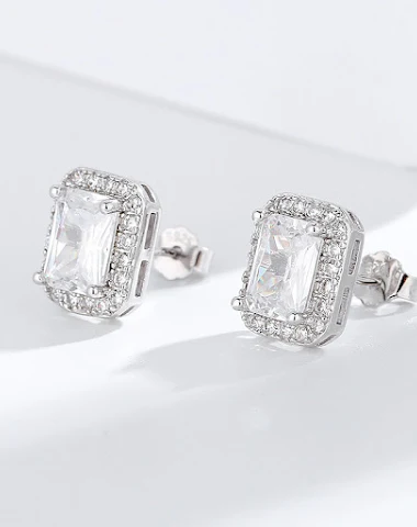 Diamanten, geometrische oorbellen, - 1