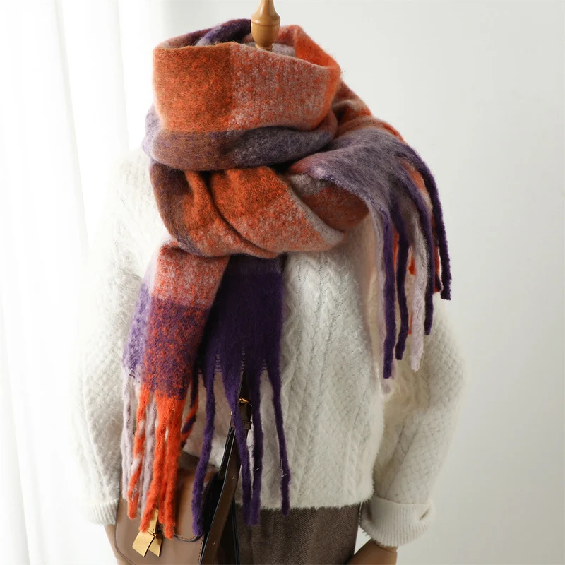 Écharpe femme mode européenne et américaine hiver, châle en cachemire épais et chaud pour une protection optimale contre le froid.