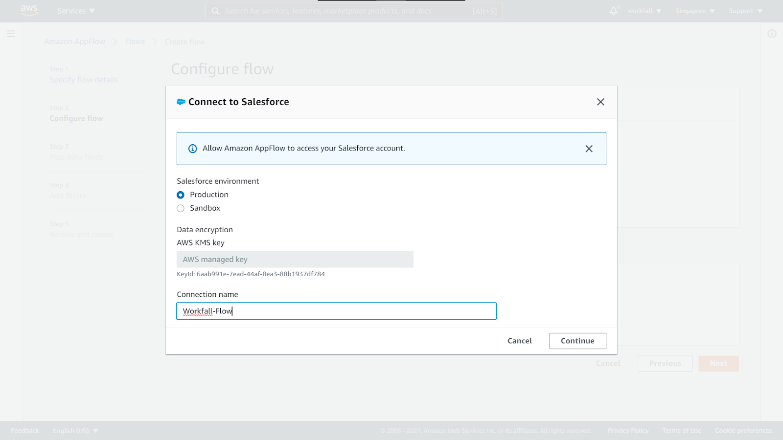 How to create a data flow to share data between AWS and Salesforce using Amazon AppFlow?