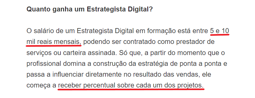 7 Profissões do Marketing Digital que você precisa conhecer - Print de uma matéria do Infomoney sobre o salário de um estrategista digital