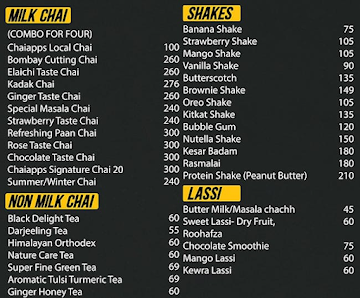 Chai Apps menu 