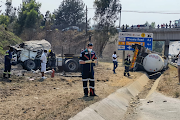 The aftermath of the crash on the N1 northbound between William Nicol Drive and Rivonia Road in Johannesburg.