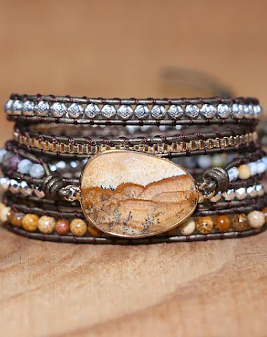 Bracelet en cuir multicouche tissé - 0