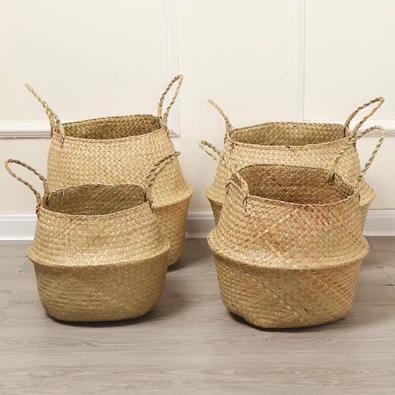 Giỏ Cói Trồng Cây, Đựng Quần Áo/Decor Tự Nhiên Kính Phi 35Cm