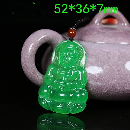 Title 6, Female Natural Jade Green Maitreya Buddha Guany...