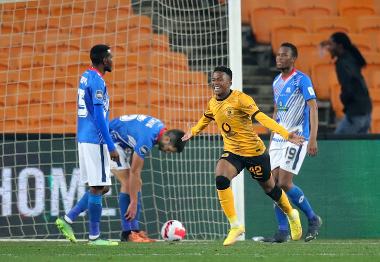 Mduduzi Shabalala of Kaizer Chiefs celebrates a goal during the DStv Premiership 2022/23 match between Kaizer Chiefs and Maritzburg United, at FNB Stadium, in Johannesburg.