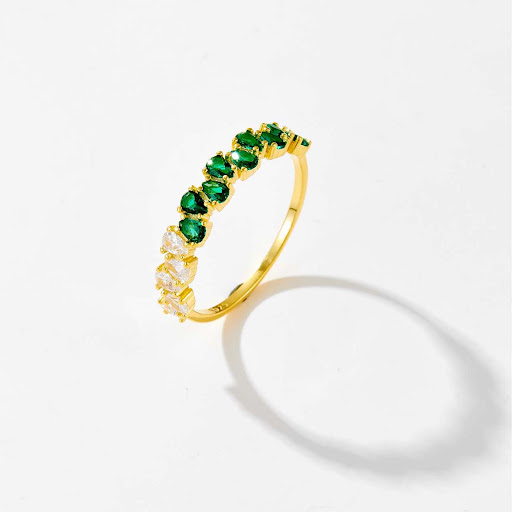 Title 5, S925 Silver Drop-Shaped Emerald Ring, Gang Dril...