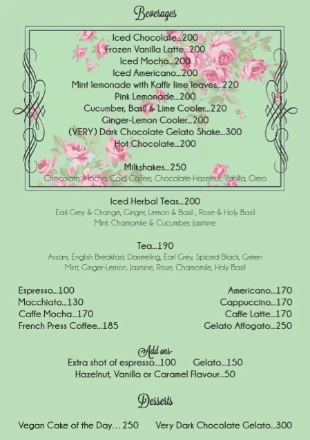 Rose Cafe menu 